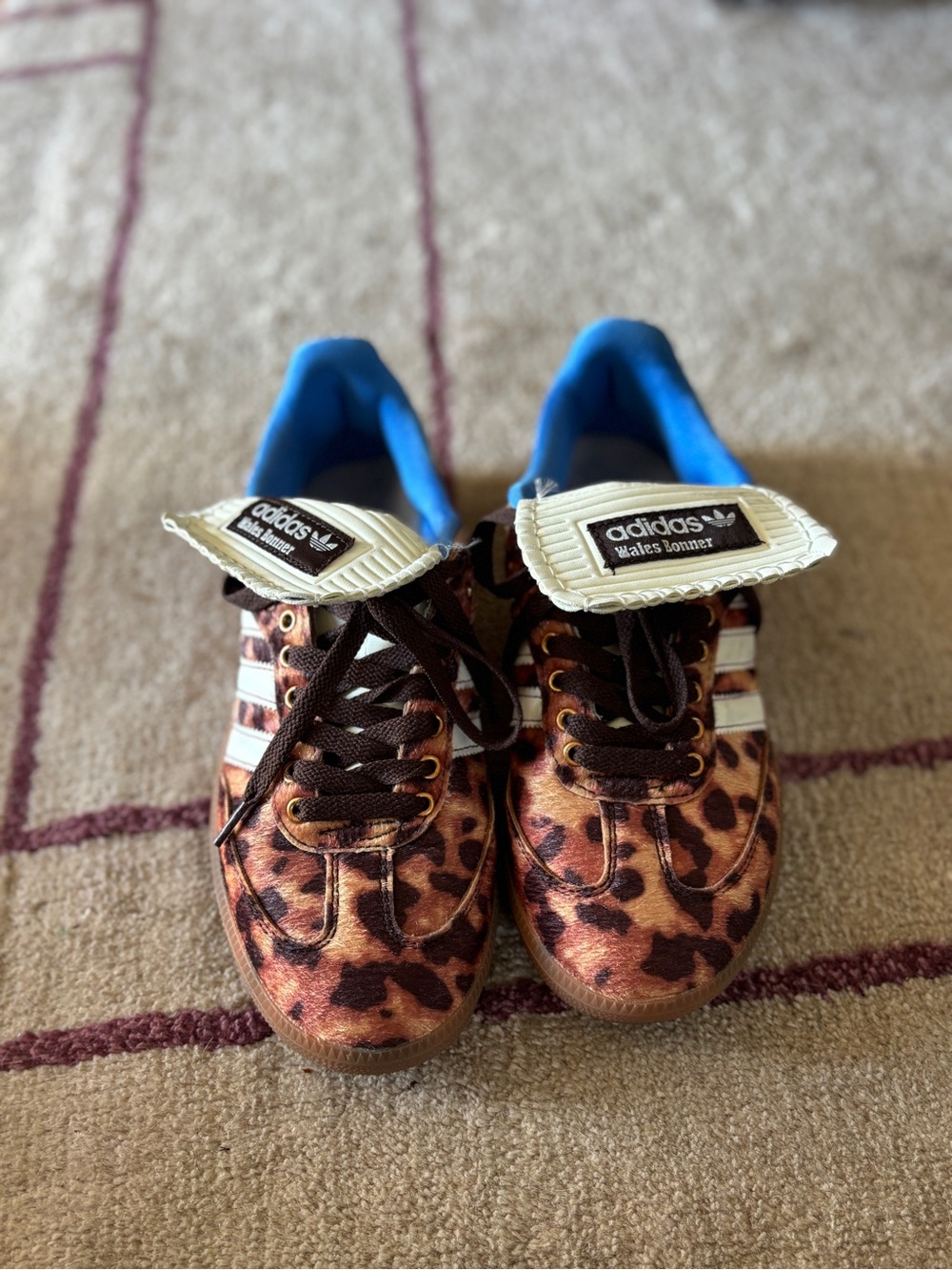 adidas Kids Leopard Print Sneakers with Blue Lining